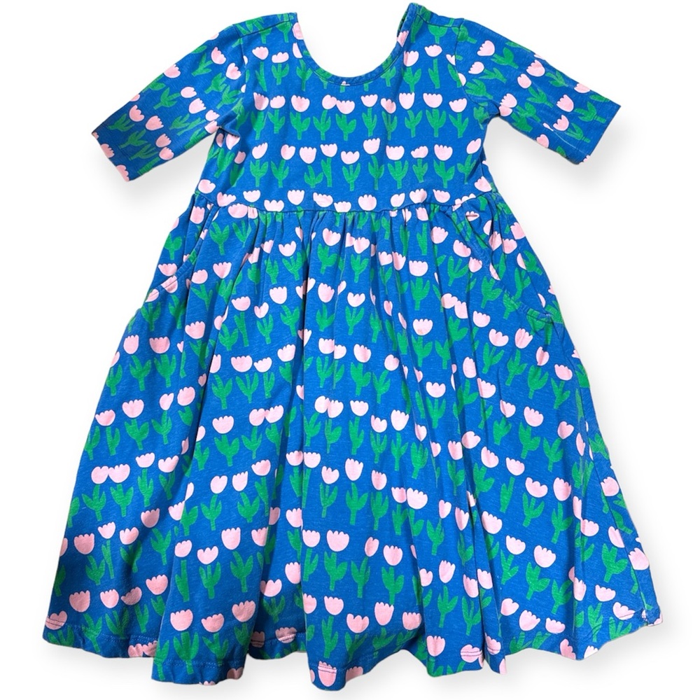 Hanna Andersson‎ Girls Novelty Tulip Printed Swing Dress W/ Pockets Size 130 / 8